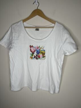 Paradiso Womens Size L Shirt Beaded T-Shirt Cocktails Cotton Short Sleeve